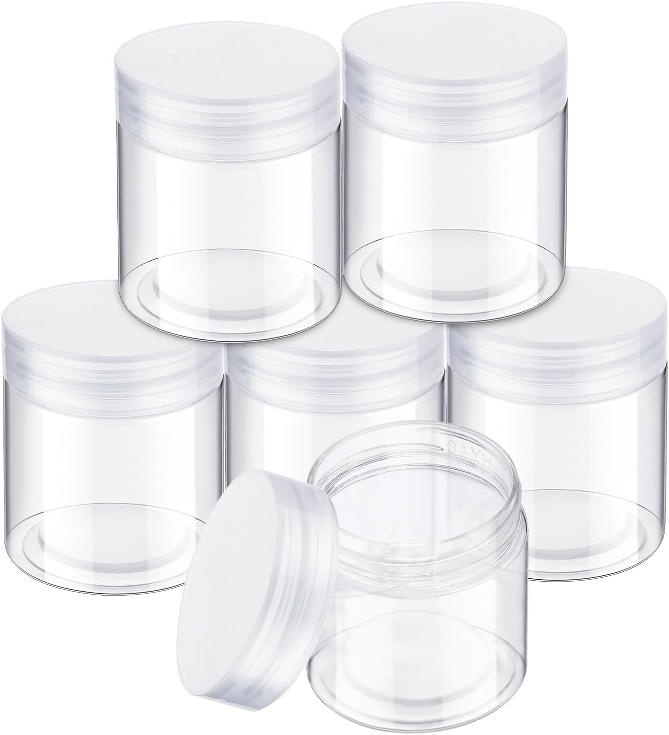 SATINIOR 6 Pack Plastic Container with Lids Small Jars Wide Mouth Round Airtight Leak Proof Container for Travel Storage, Cosmetic,eye Shadow, Nails, Paint, Jewelry(Clear,6 oz)
