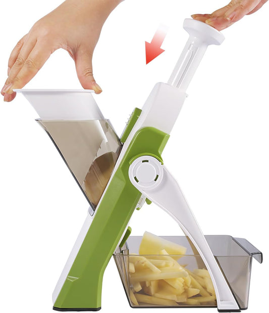 ShanSon Safe Mandoline Slicer,French Fry Cutter,Multifunctional Vegetable Chopper,Mandoline Potato Slicer with 25+ Presets & Thickness Adjuster, Chopping Artifact for Kitchen Meal Prep,Green