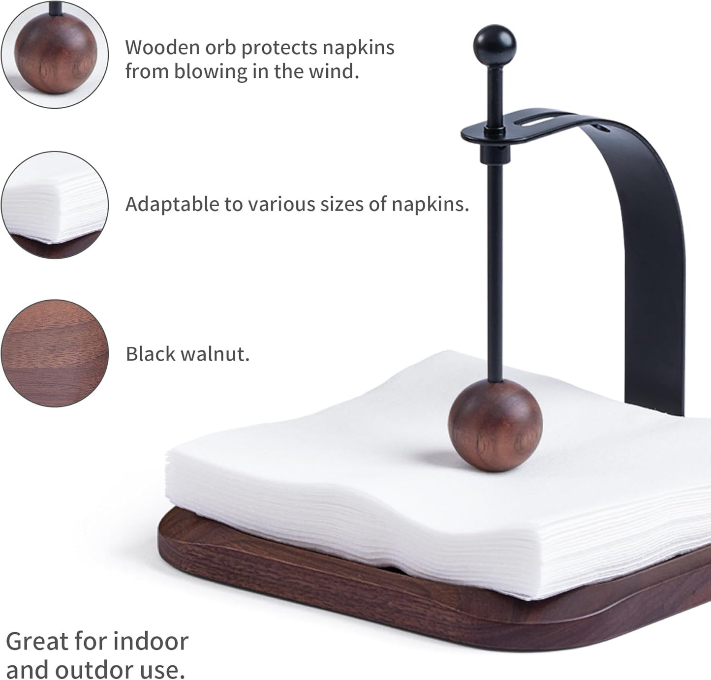 North American Black Walnut Napkin Holder Duty Solid Wood Tabletop Organizer Fits 5-7" Napkins Perfect for Table, Office, Restaurant, Home Decor Outdoor Use, Warm Gift Idea
