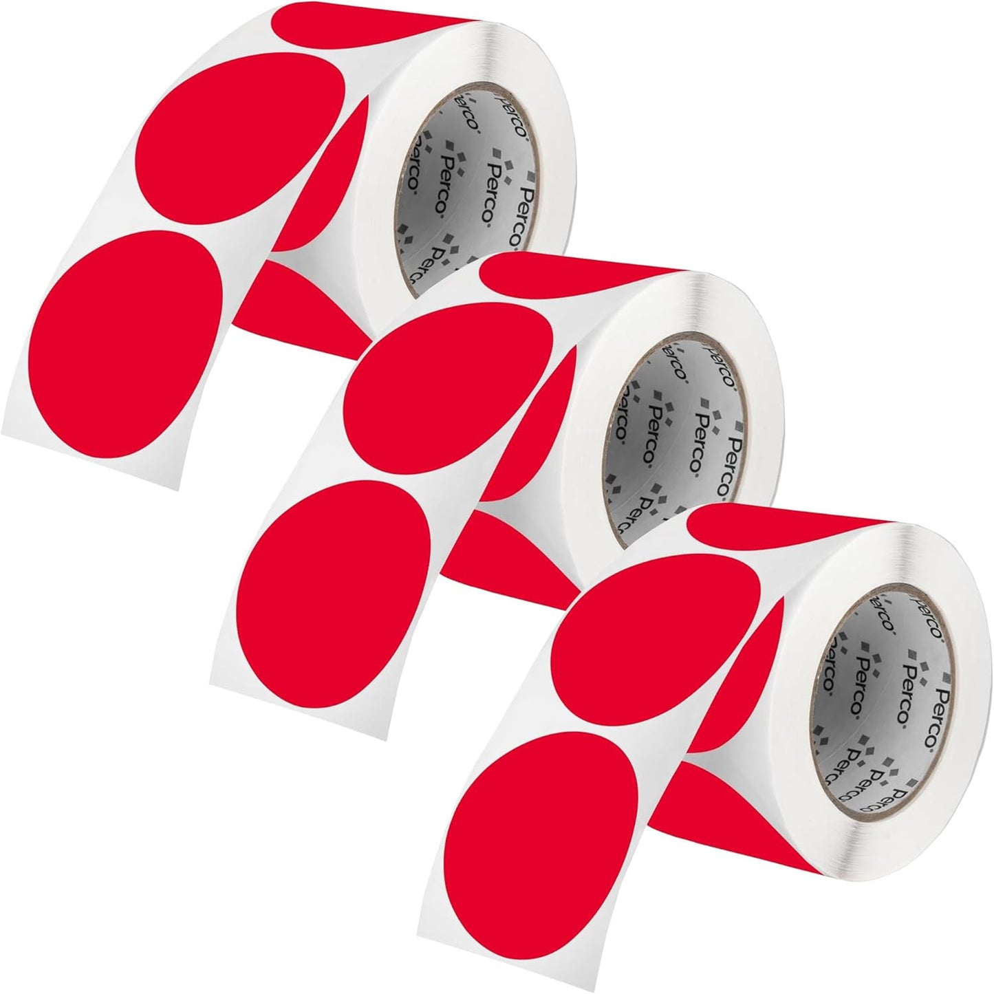 Perco Red 3-Inch Round Circle Dot Sticker Labels - Multi-Roll Pack (3 Rolls, 500 Labels Each) - Permanent Adhesive, Vibrant Colors, Strong Hold - Perforated for Easy Use - Made in USA