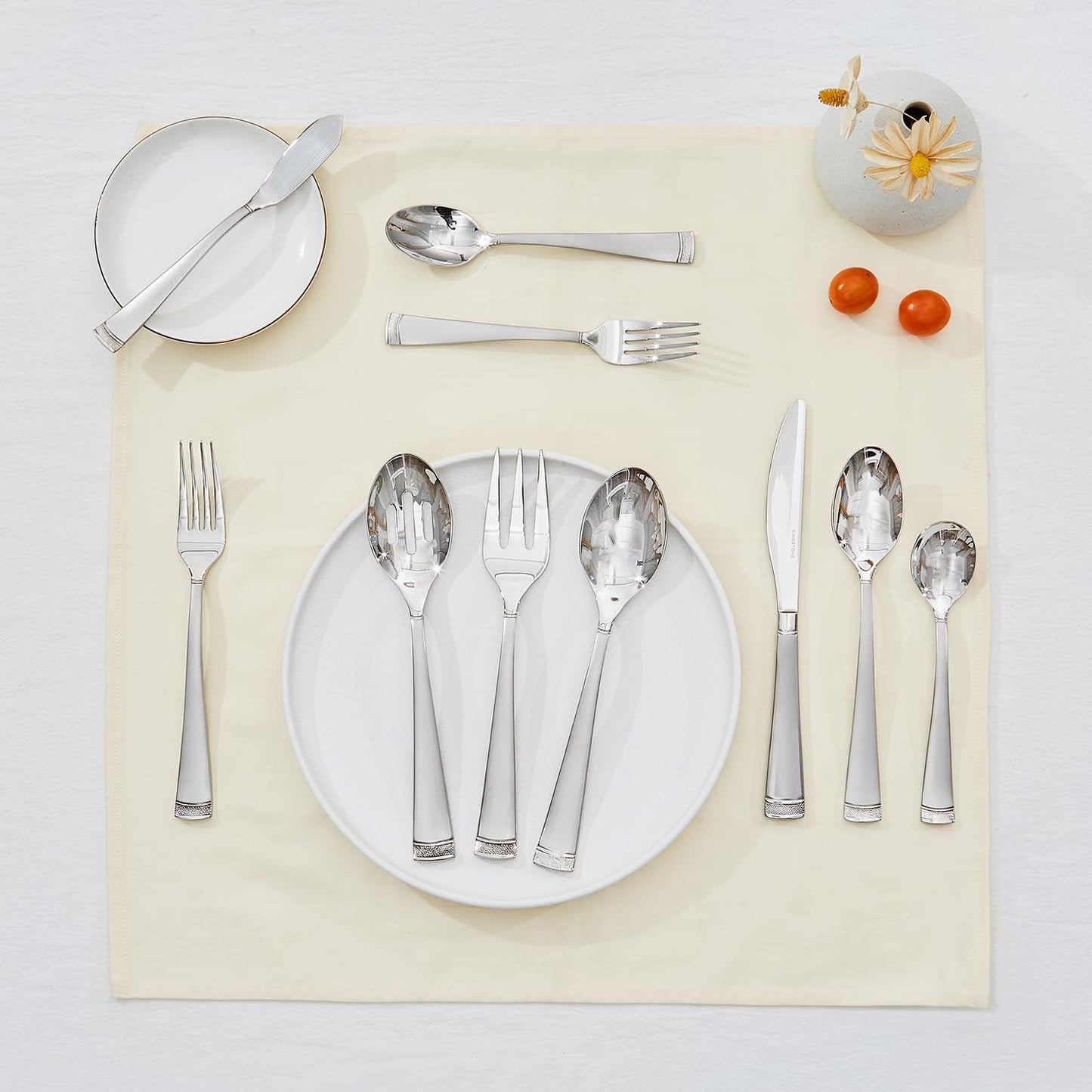 KINGSTONE Silverware Set, 65-Piece Flatware Set for 12, 18/10 Stainless Steel Cutlery Set with Bead Edge, Utensil for Kitchen, Home, Party, Wedding, Mirror Polished, Dishwasher Safe, Featured Gifts