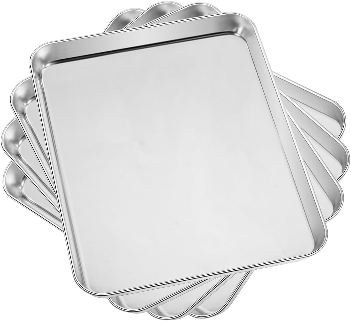 Baking Sheets Set of 4, Stainless Steel Cookie Pan Tray For Oven, Size 12.25 x 9.65 x 1 inch, Heavy Duty, Deep Edge, Superior Mirror Finish, Dishwasher Safe