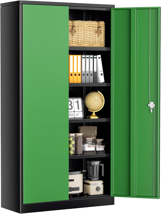 INTERGREAT Storage Cabinet, 72” Steel Locking Closet with Doors and 4 Adjustable Shelves, Tool Unit for Home Office, Garage & Tall Lockable File Cabinet, Black Green.