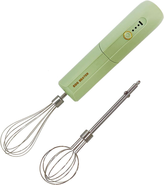 Cordless Hand Mixer, Foldable Design Handheld Electric Whisk with 3 Speed Modes, Hand Held Egg Beater with 2 Detachable Stir Whisks (Green)