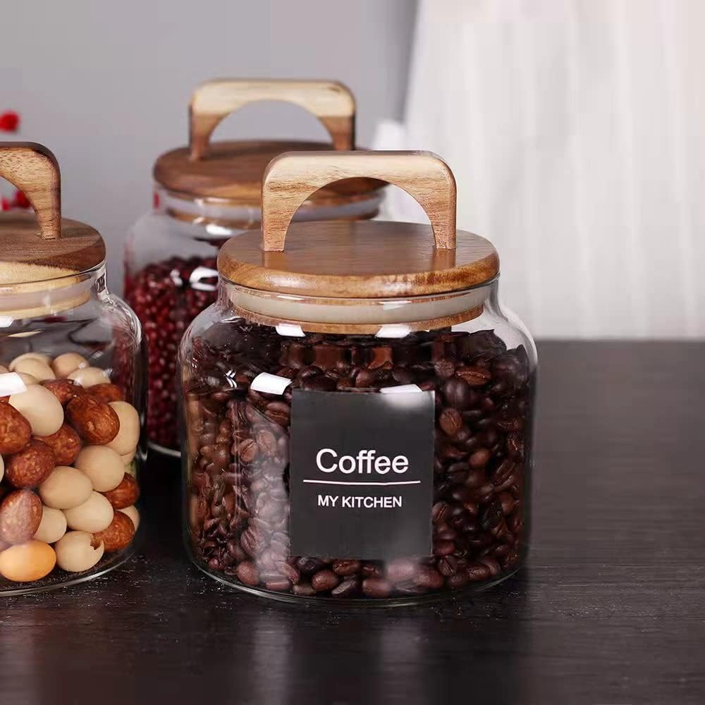 SAIOOL Glass Jars with Airtight Lid [Set of 4],Kitchen Canisters, Borosilicate Storage Containers,Retro Design, jars for Candy,Cookie,Rice,Sugar,Flour, Flour,Pasta,Nuts and Spice Jars