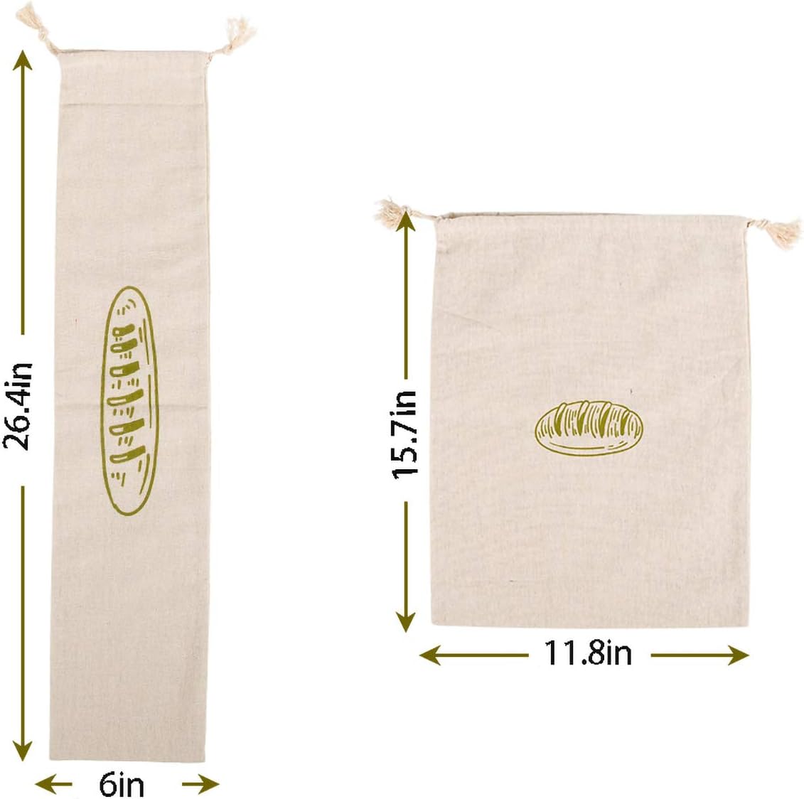 Ahyuan Natural Linen Bread Bags 2Pack 100% Flax Linen for Homemade Bread Reusable Food Storage Bags Reusable Bread Bags for Large Loaf Bakery & Baguette (Rectangular)