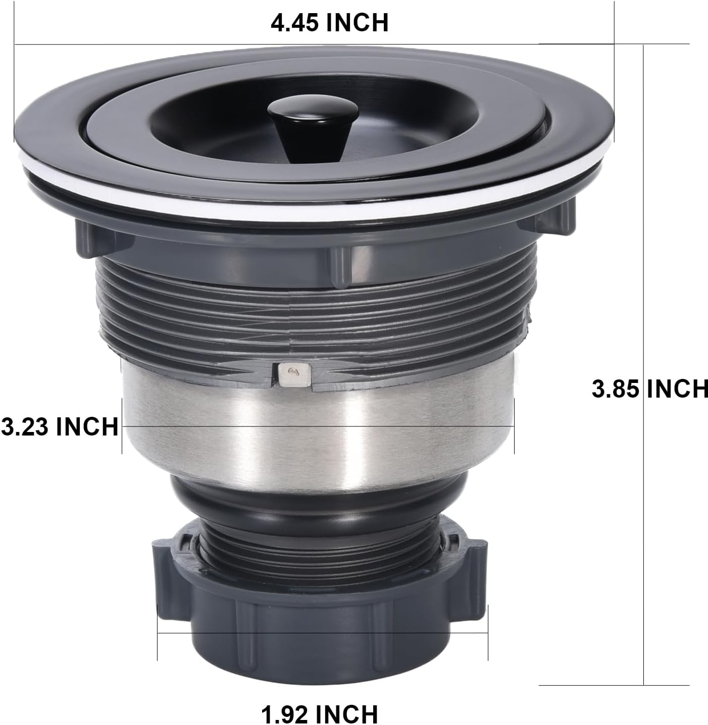 Kitchen Sink Drain 3-1/2 Inch Black Sink Drain Assembly Kit, Removable Deep Sink Strainer Basket with Sink Stopper/Sealing Lid for Home, Kitchen, Stainless Steel
