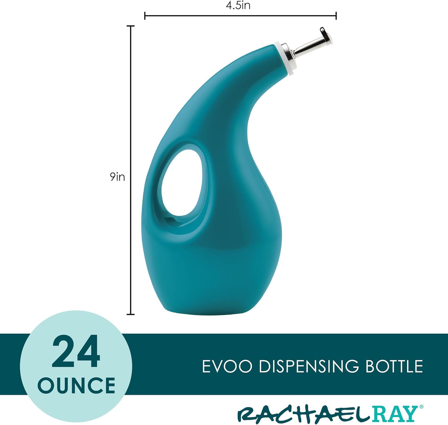 Rachael Ray Ceramics EVOO Oil and Vinegar Dispensing Bottle, 24 Ounce, Turquoise