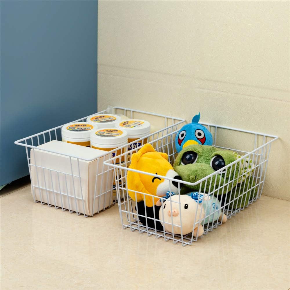 SANNO 15.7" Freezer Wire Baskets Refrigerator 4 Freezer Baskets Wire Metal Storage Basket, Modern Farmhouse Storage Organizer for Pantry, Shelf, Kitchen, Cabinet, Bathroom 15.7"x7.9"x5.9"