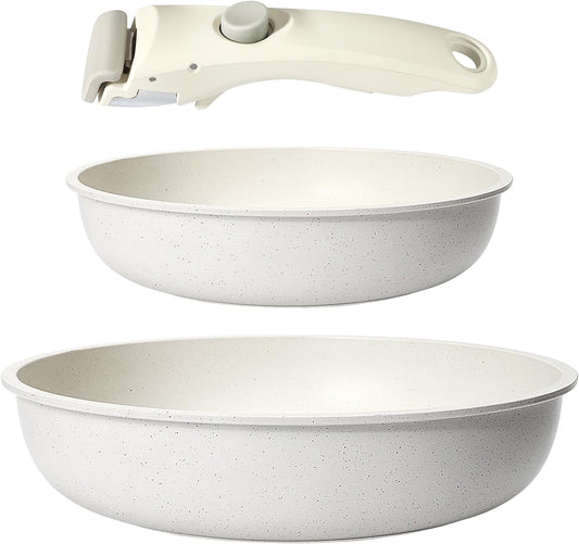 GiPP Non Stick Frying Pans Set Removable Handle, Oven Safe Nonstick Fry Pan Skillets with Detachable Handle, Granite Coating Healthy Cooking Compatible with All Stovetops, PFOA Free, RV Cookware set