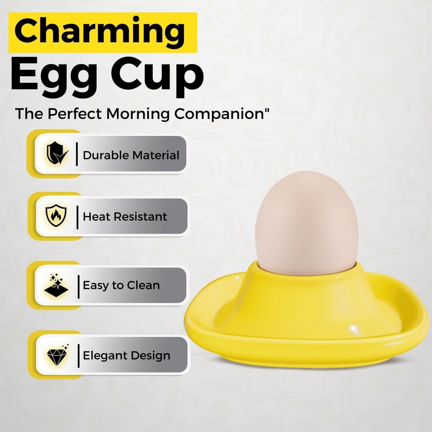 Flexzion Egg Cups for Soft Boiled Eggs - Set of 6 Ceramic Egg Holder - Stackable Egg Coddler Cups with Base for Serving, Breakfast, Brunch - Kitchen Table Decor, Yellow