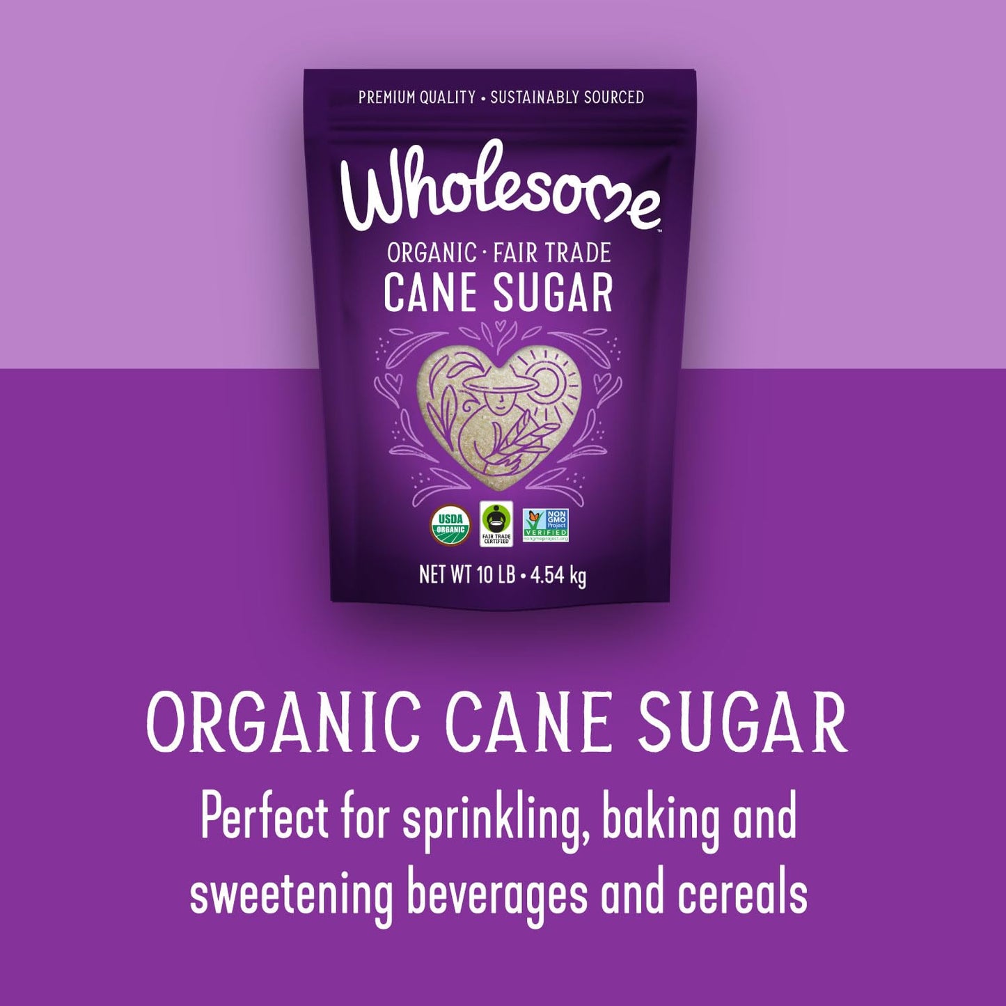 Wholesome Sweeteners 10-Pound Organic Cane Sugar, Fair Trade, Non GMO, Gluten Free, Pure & Vegan, for Baking and Sweetening