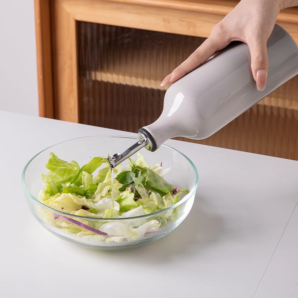 Sweejar Ceramic Olive Oil Dispenser Bottle, 20 Oz Relief Opaque Oil Cruet Protects Oil To Reduce Oxidation, Storage Vinegar, Soy Sauce, Coffee Syrup, Liquids, Set of 1 (Gradient Fog Gray)