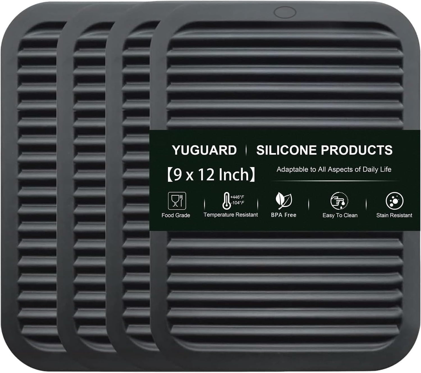 Trivets for Hot Dishes 4 - Pack Heat Resistant Pot Holders for Kitchen | Non - Slip Hot Pads for Hot Pots, Pans & Quartz Countertops | Black Kitchen Silicone Mats