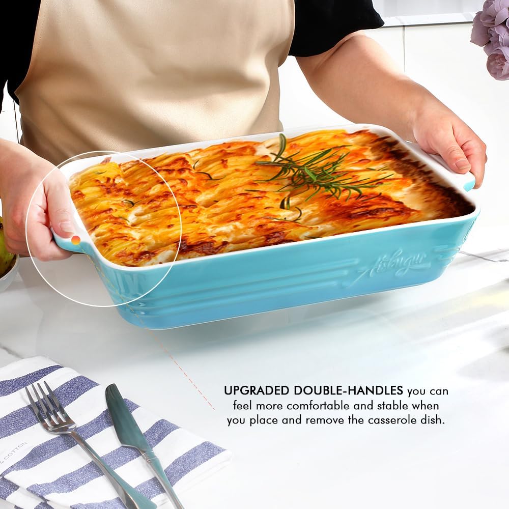 Casserole Dish Ceramic Baking Dish Casserole Dishes for Oven 9x13 Baking Dish with Handles Deep and Large Capacity Baking Dish for Casseroles Lasagnas Roasted Vegetables Great Kitchen Gifts,Blue