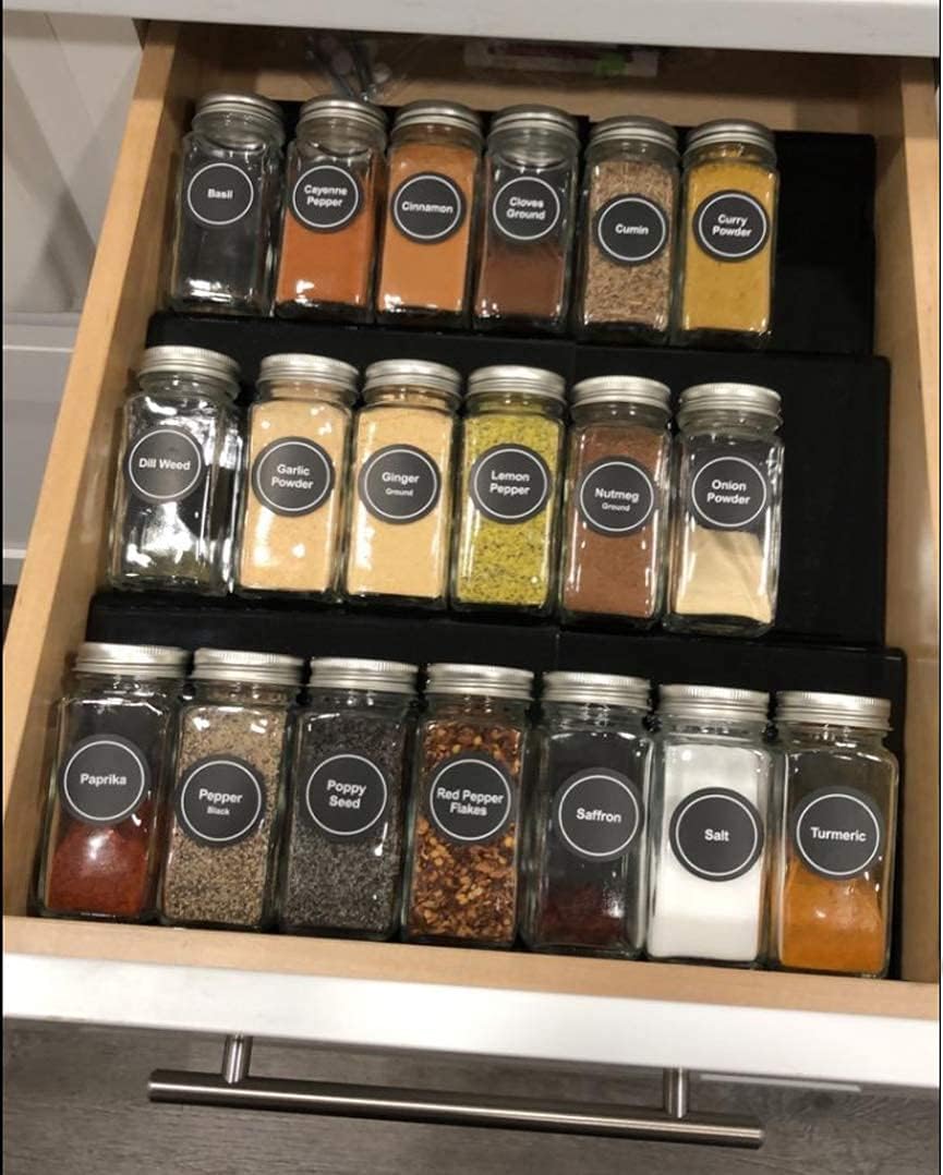 Artibear Expandable Aluminum Spice Rack Drawer Organizer for 8" to 16" Kitchen Cabinets Drawer Tray, Set of 6, Black