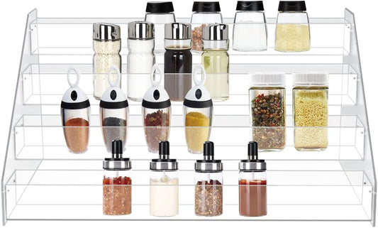WUIVIUT Spice Rack Organizer For Cabinet, 1 4/5 in/Tier Acrylic Tiered Spice Shelf Can Storage Organizer for Kitchen Pantry Countertop