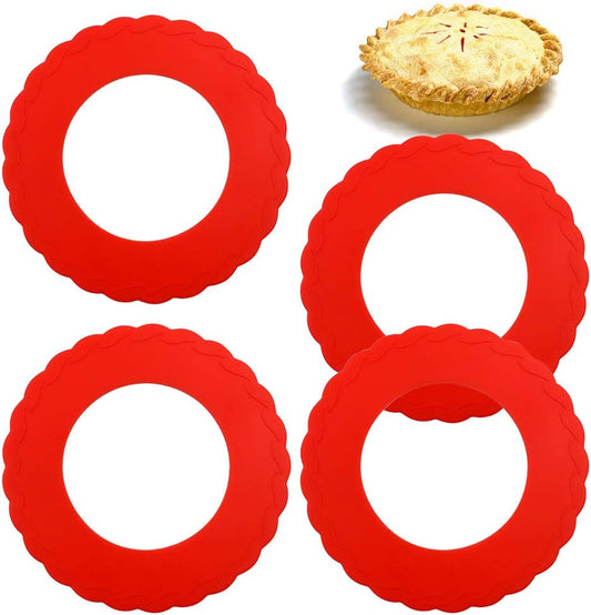 4 Pcs Mini Pie Crust Shields, Silicone Pie Pan Shield for Baking, Mini Pie Crust Protector 4 to 6 in (Red)