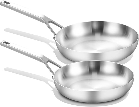 Tri-Ply Stainless Steel Frying Pan Set, 8 Inch and 10Inch, Skillet set, Durable, Cooking Pan 8" 10", Induction Ready Egg Pan, Compatible with All Cooktops Up to 600℉