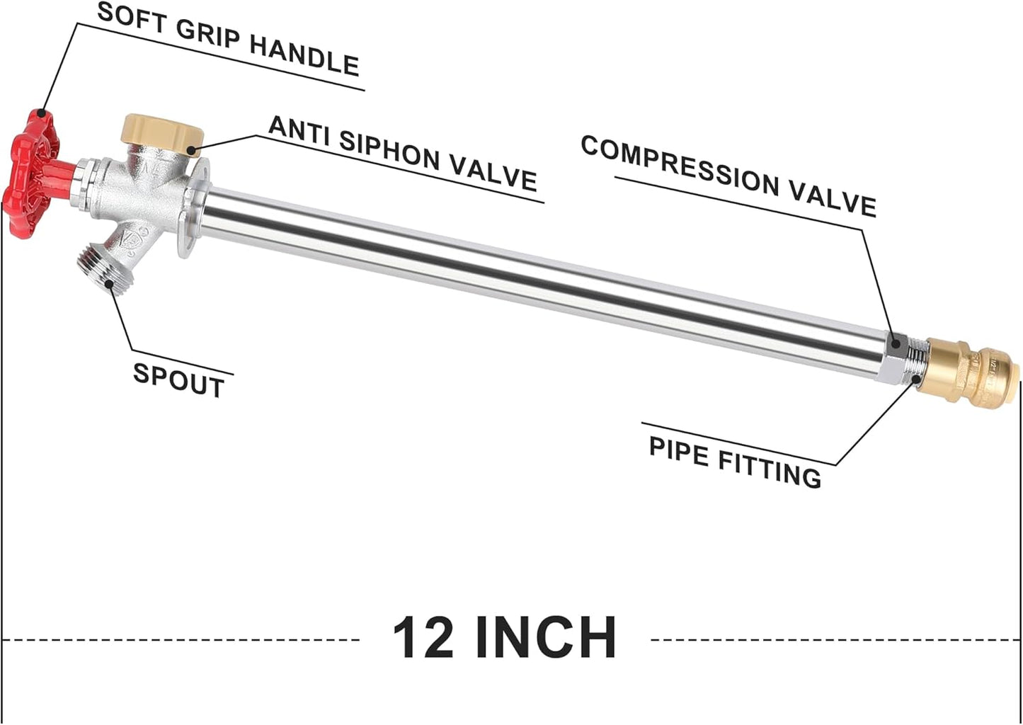 Hromee 12 Inch Frost Free Sillcock, 1/2 Inch Push-to-Connect x 3/4 Inch MHT, No Lead Brass Frost Proof Outdoor Faucet Bib with Backflow Preventer