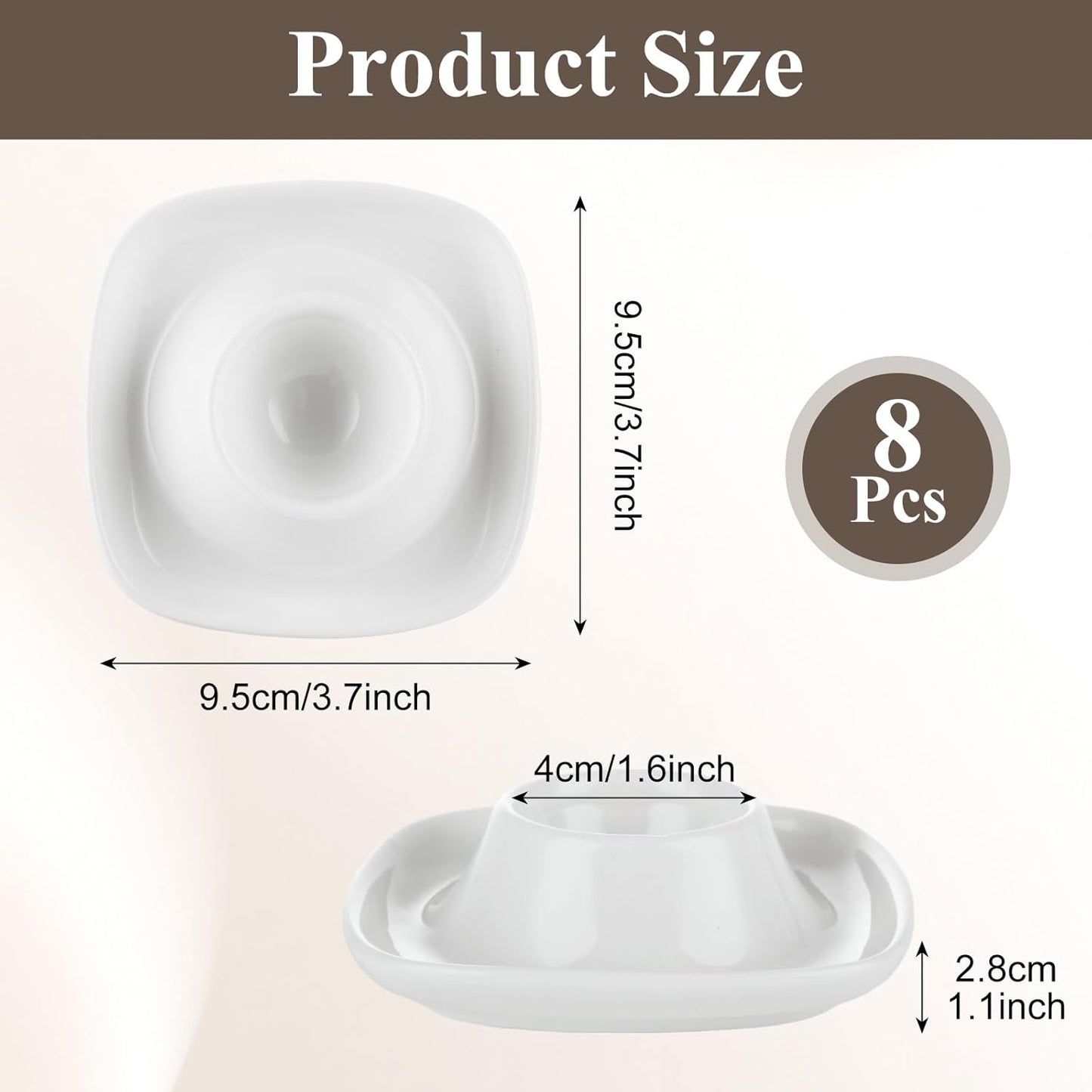 8PCS Ceramics Egg Holder, Stackable Egg Cups for Soft Boiled Eggs, White Egg Cups Porcelain Egg Dish with Base for Hard and Soft Eggs