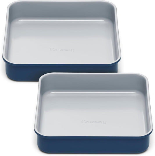 Caraway 9” Square Pan Duo - Non-Stick Ceramic Coating - Free From Forever Chemicals - Cake Pan Perfect for Brownies, Lemon Bars, & More - Navy
