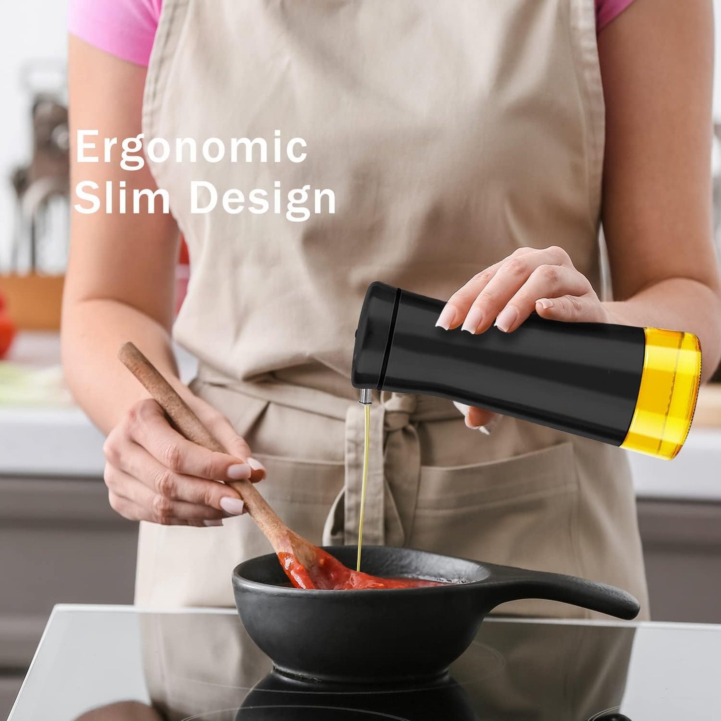 Aelga Black Oil And Vinegar Dispenser Set - 2 Pack Oil Dispenser Bottle for Kitchen with No-Drip - Black Kitchen Decor and Accessories for Home Restaurants Weddings