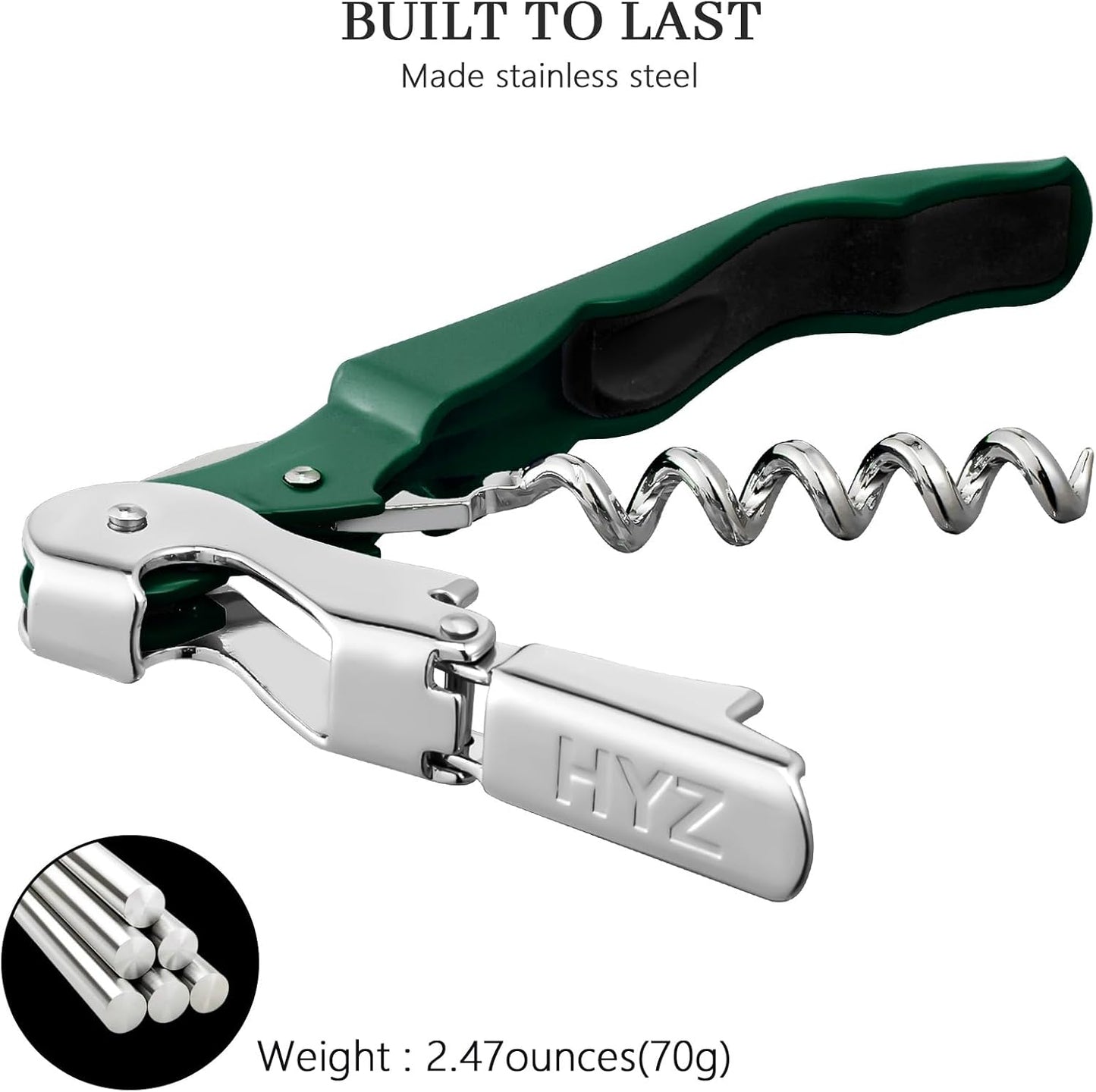 HYZ 2-Pack Wine Opener Waiter Corkscrew, Professional Wine Key for Servers, Bartender with Foil Cutter, Manual Wine Bottle Opener Double Hinged (Dark Green)