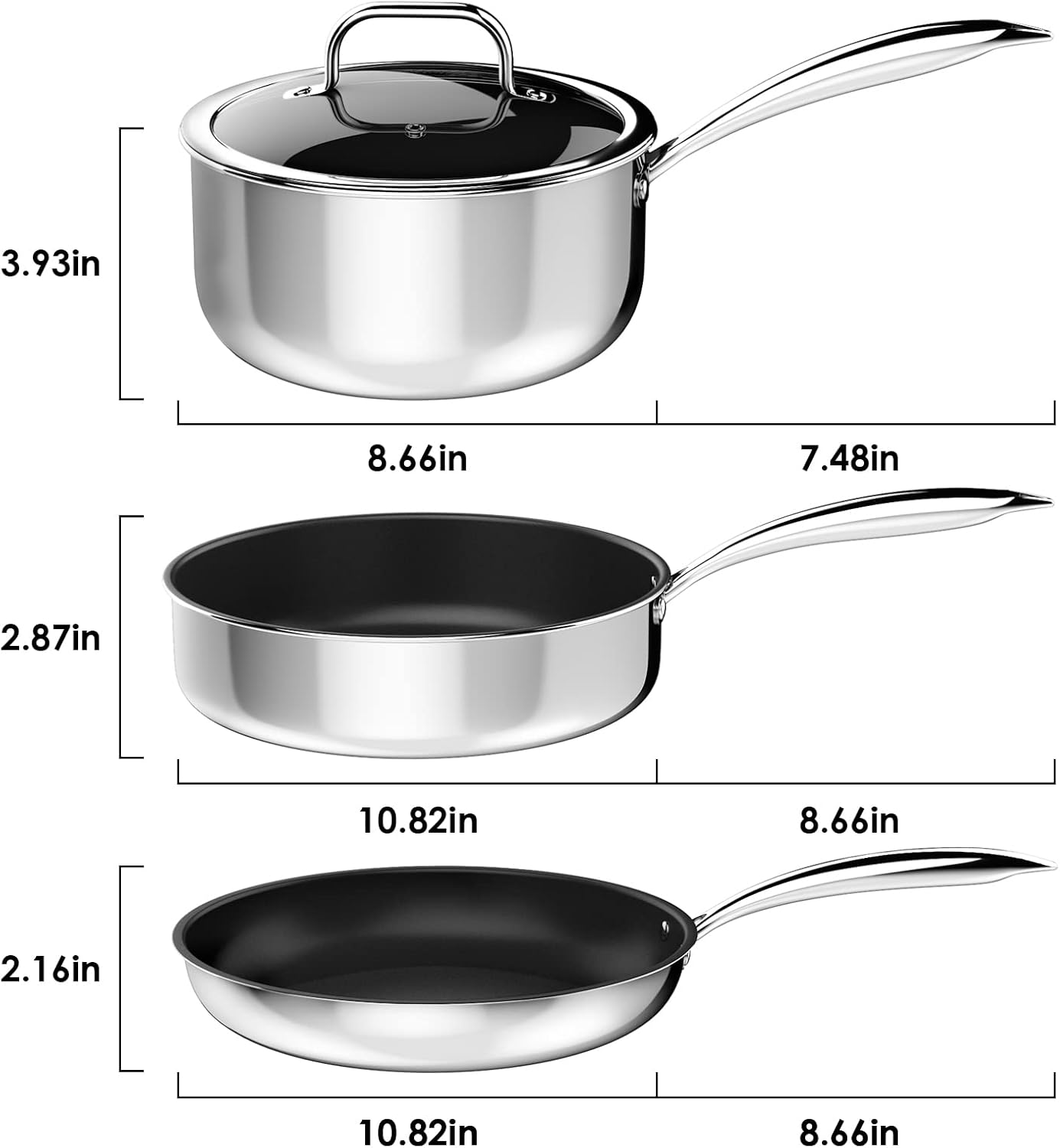 Stainless Steel Pots and Pans Set, Induction Cookware 4-Piece with Lid, Cookware Sets for Oven & Dishwasher Safe By MOMOSTAR