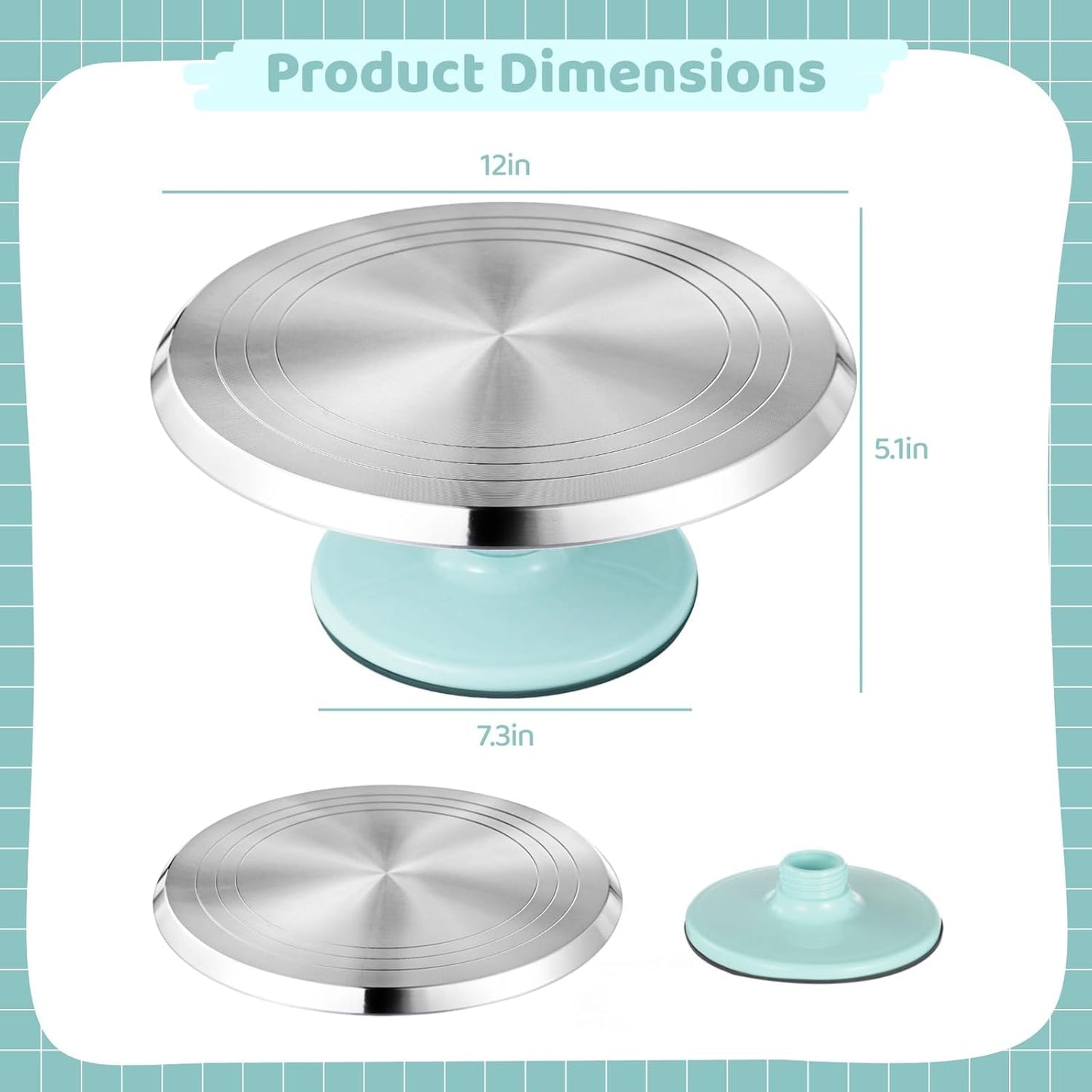 OMISTAR Aluminium Alloy Revolving Cake Stand, 12 in Cake Decorating Turntable, Non-Slip Rotating Platform, Smooth 360° Rotations for Cake Decorating and Baking Parties