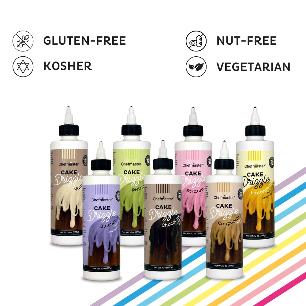 Strawberry-Flavored Cake Drizzle by Chefmaster, Edible Cake Drip Frosting for Decorating, Drip for Cakes, Cupcakes, Cookies, Donuts, 10 oz