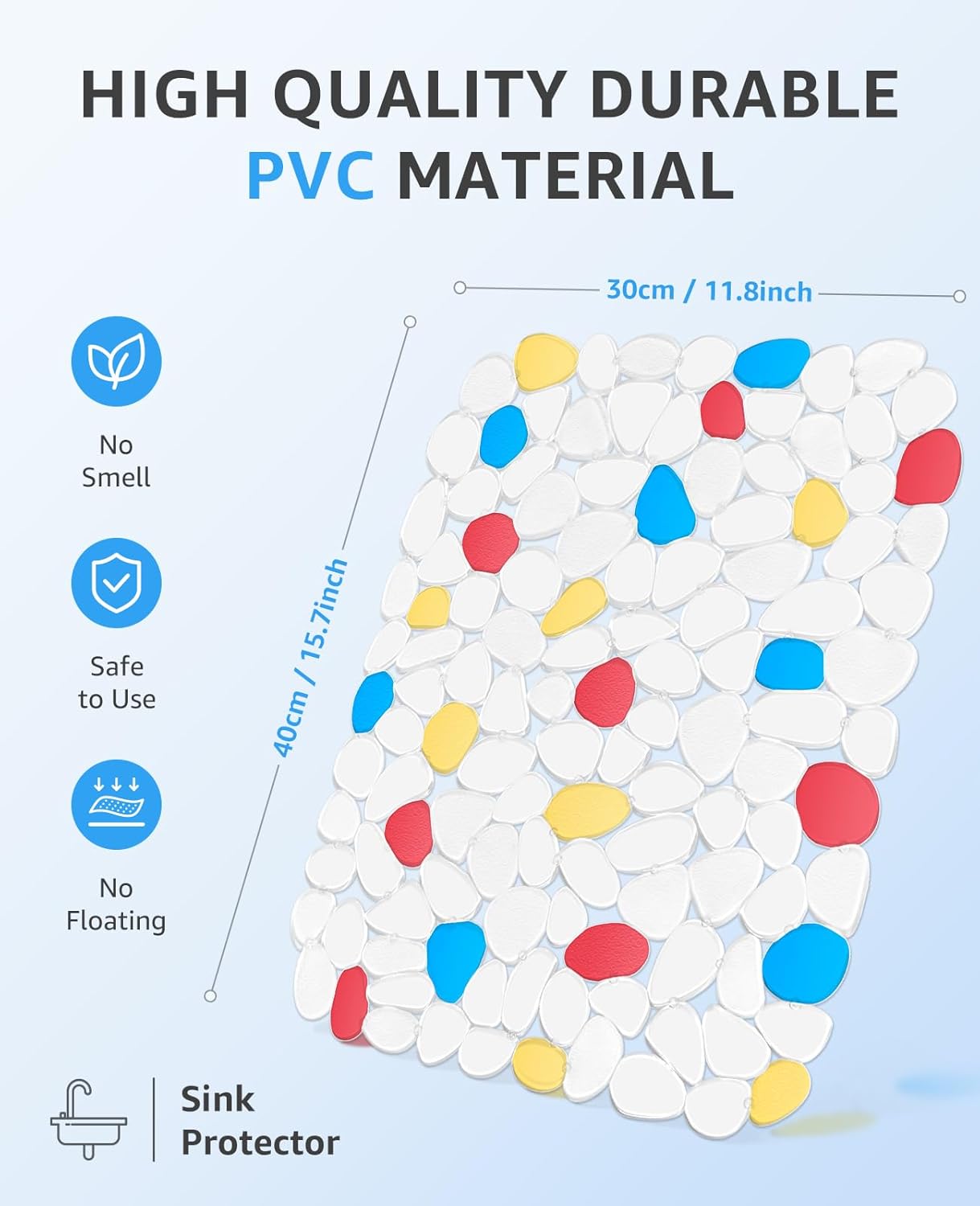 Bligli PVC Sink Mat, Pebble Design 2 Pack Sink Protector Mats for Bottom of Kitchen Sink, Dish Drying Mat for Dishes and Glassware, 15.7 x 11.8 inches, Handpainted-Clear