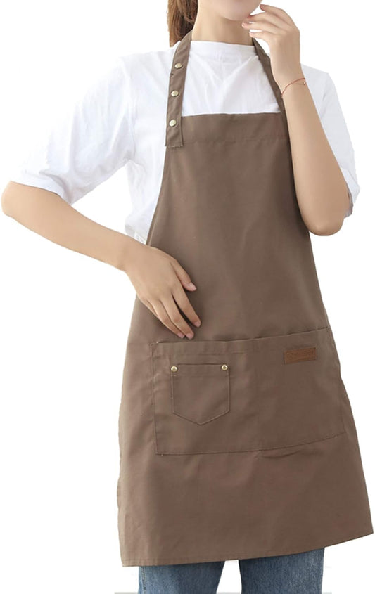 Aprons for Women Men BBQ Chef Cooking Artist Water Drop Resistant Canvas Adjustable Kitchen Apron with Pockets for Unisex Grill Baking Painting Art Stylist Dishwashing Comfortable Aprons (khaki)