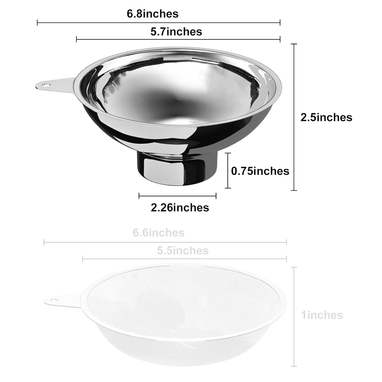 5.7 in X 2.26 in Caliber Stainless Steel Canning Funnel for Regular Caliber Mason Jars - Kitchen Filling Funnel (without filter)