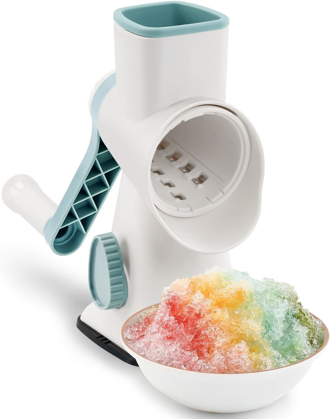 Rotary Ice Shaver with Handle Manual Hand Crank Snow Cone Maker Machine Qucik Shaved Ice Maker with Suction Feet, All Ice Cubes Fitted.Premium Portable Ice Crusher and Shaved Ice Machine.