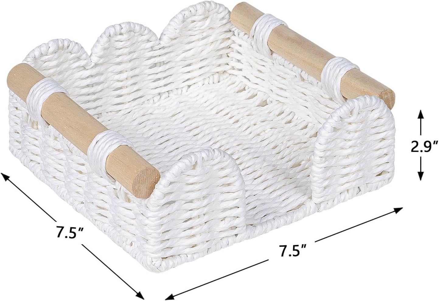 CubesLand Scalloped Napkin Holder for Table, Farmhouse Warming Home Kitchen Decor, Paper Rope Flat Napkin Dispenser Guest Towel Tray for Bathroom, Disposable Napkin Basket for Dining Table, White