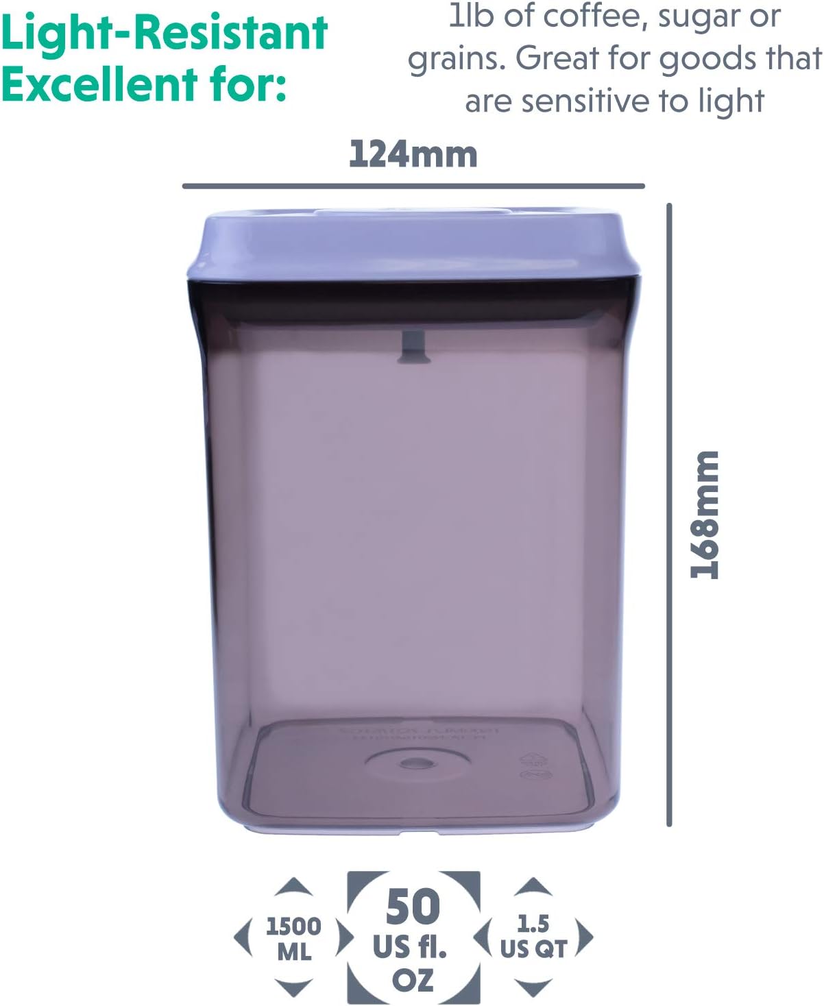 BopTop (1pc Brown Tinted) Airtight Food Storage Container – Mechanical Silicone Seal Canister - BPA-Free Stackable Sun-Resistant - 1.5Qt