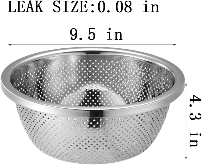 4-Piece Stainless Steel Mixing Bowls and Microporous Colanders Set, 3QT & 5QT Nesting Bowls with Fine Drain Strainers for Washing Rice, Fruits, Vegetables, Pasta, and More