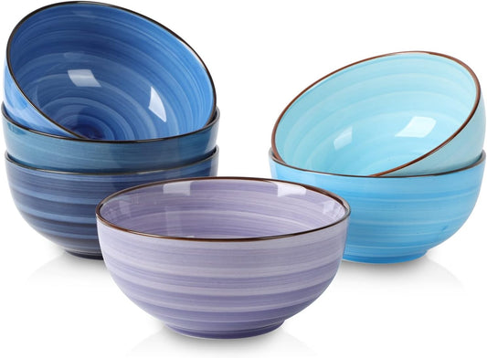 Selamica Ceramic 24 Oz Cereal Bowls Set, Deep Soup Bowls, 5.9 Inch Porcelain Kitchen Bowls for Pasta Salad Dessert Oatmeal Ramen, Microwave Dishwasher Safe, Set of 6, Gradient Blue