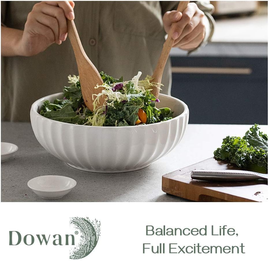 DOWAN 9.8'' Serving Bowls, 86 oz White Serving Platters, Large Ceramic Serving Dishes, Fruit Bowl, Set of 2, for Entertaining, Party, Kitchen, Dinner, Banquet, Housewarming Gift, White