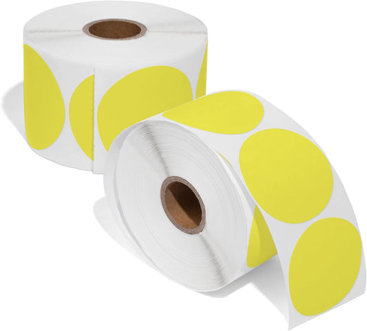 Spartan Industrial 2" Round Direct Thermal Yellow Labels | Perforated Custom Circle Logo Stickers - Works with Rollo, Zebra, MUNBYN Desktop Printers - 2 Rolls, 750/Roll