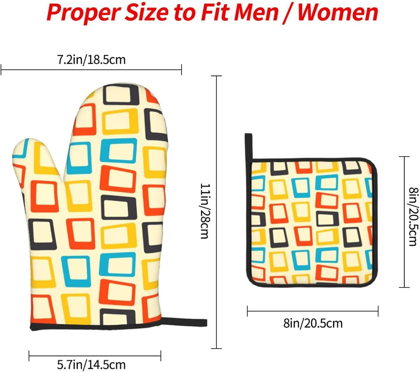 Mid Century Modern Oven Mitts and Pot Holders Sets of 3 Retro Heat Resistant Non Slip BBQ Gloves for Cooking Grilling Baking Kitchen Decor