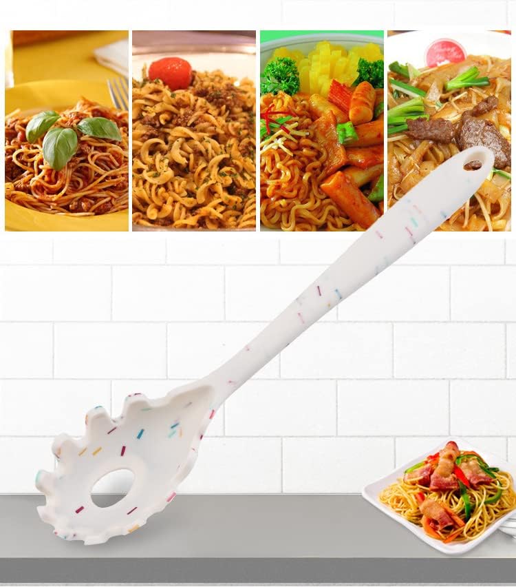Silicone Pasta Fork (11.5"), High Heat Resistant to 480°F, Hygienic One Piece Design, Spaghetti Strainer & Server Spoon Pasta Forks (Gray)