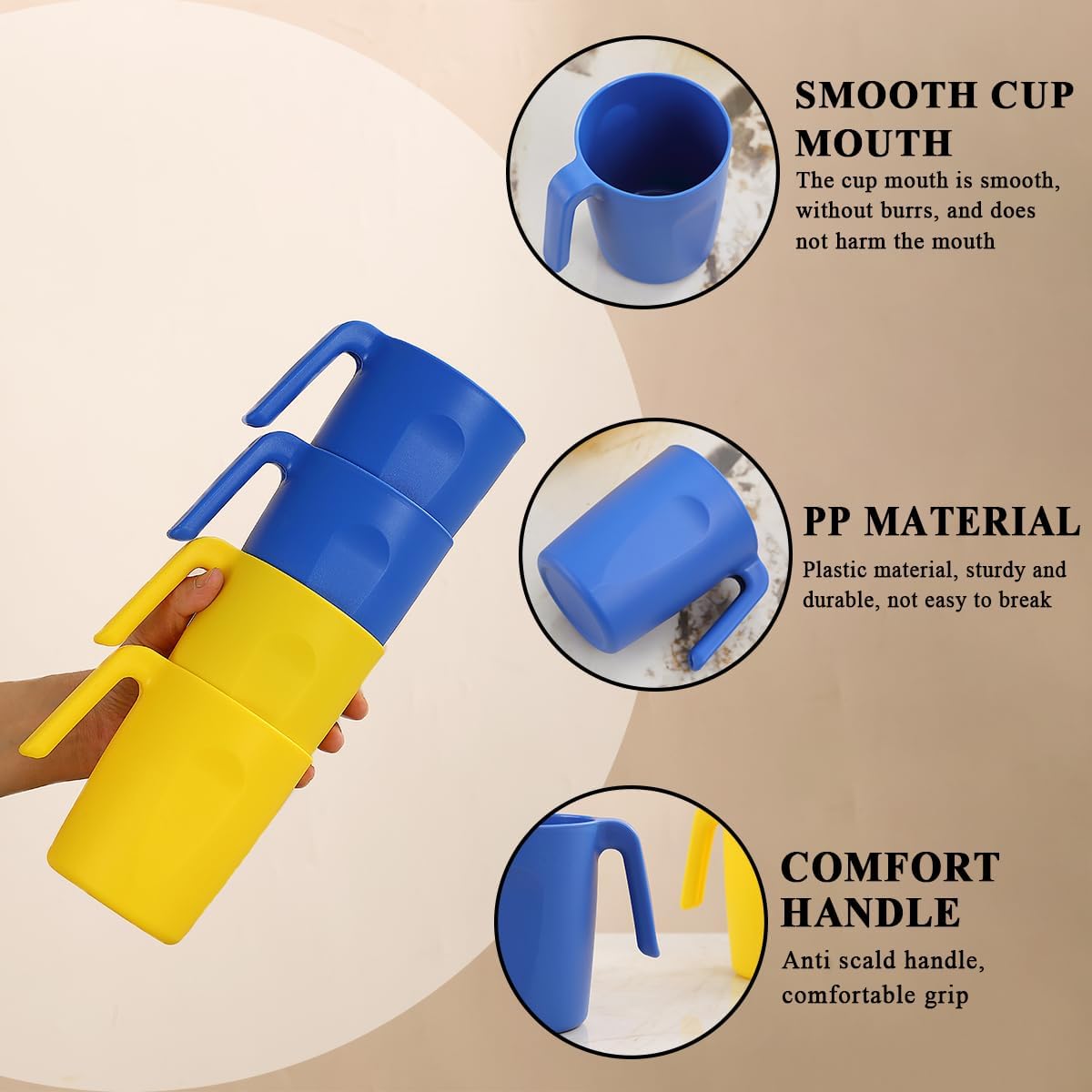 Kyraton Plastic Mug Set 12 Pieces, UKR Color Unbreakable And Reusable Light Weight Travel Coffee Mugs Espresso Cups Easy to Carry And Clean, Dishwasher Safe