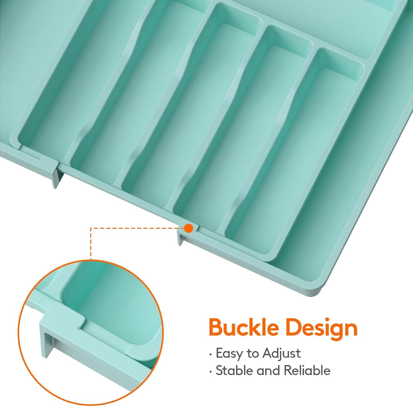 Lifewit Silverware Drawer Organizer, Expandable Utensil Tray for Kitchen, BPA Free Flatware and Cutlery Holder, Adjustable Plastic Storage for Spoons Forks Knives, Large, Turquoise