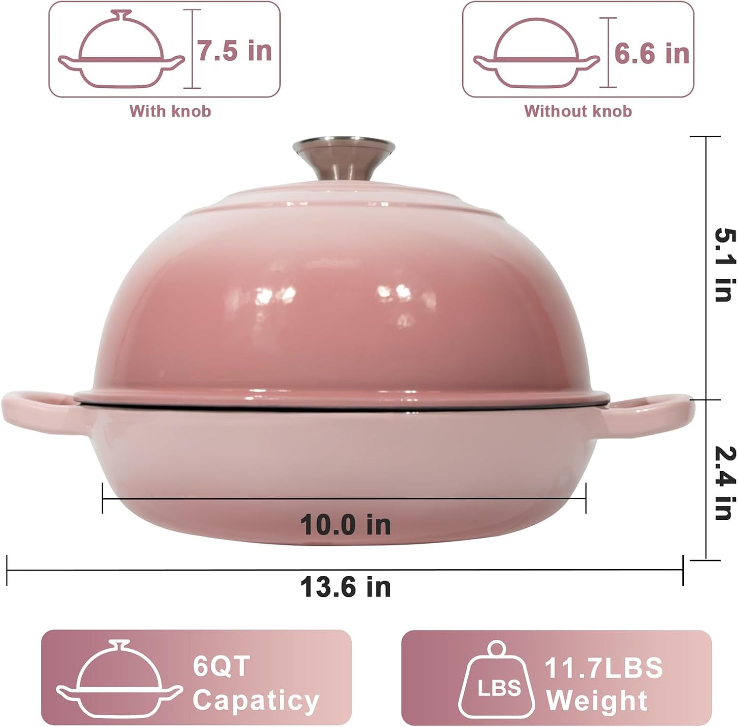 AHJ 6QT Dutch Oven For Bread Baking, Enameled Cast Iron Dutch Oven Pot with Lid, Multi-Functional Bread pan, Sourdough Baking Supplies with Proofing Basket, Cast Iron Bread Oven, Silicone Sling & Gloves.