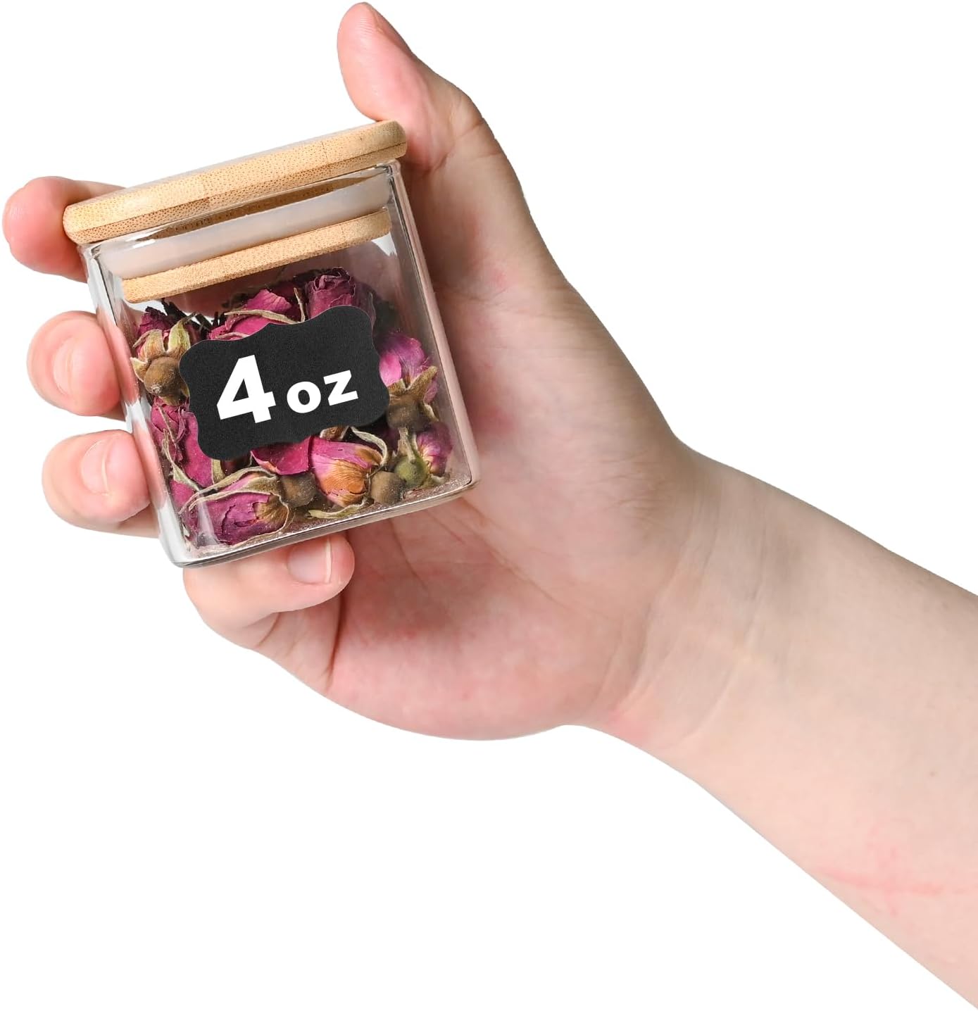 Glass Food Storage Jars Square 4oz, 12 Pack Glass Jars With Bamboo Lids, Kitchen Storage Containers For Spice, Candy, Cookie, Storage For Pantry Organizers