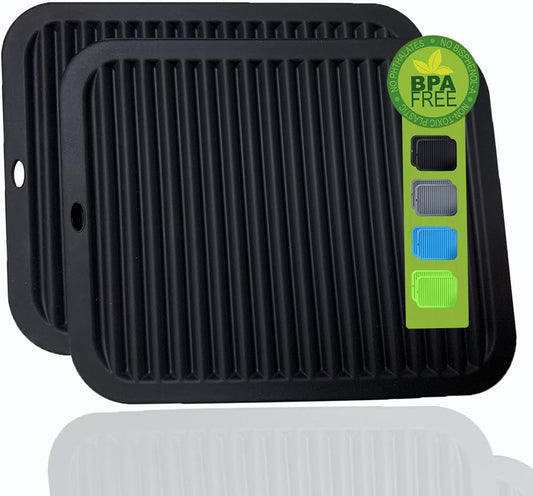 2 Pack Large Silicone Trivet Mats/Hot Pads, Heat Resistant Pot Holder,9"x12" Non Slip Flexible Durable Pot Coaster Kitchen Table Mats (Wavy Black)