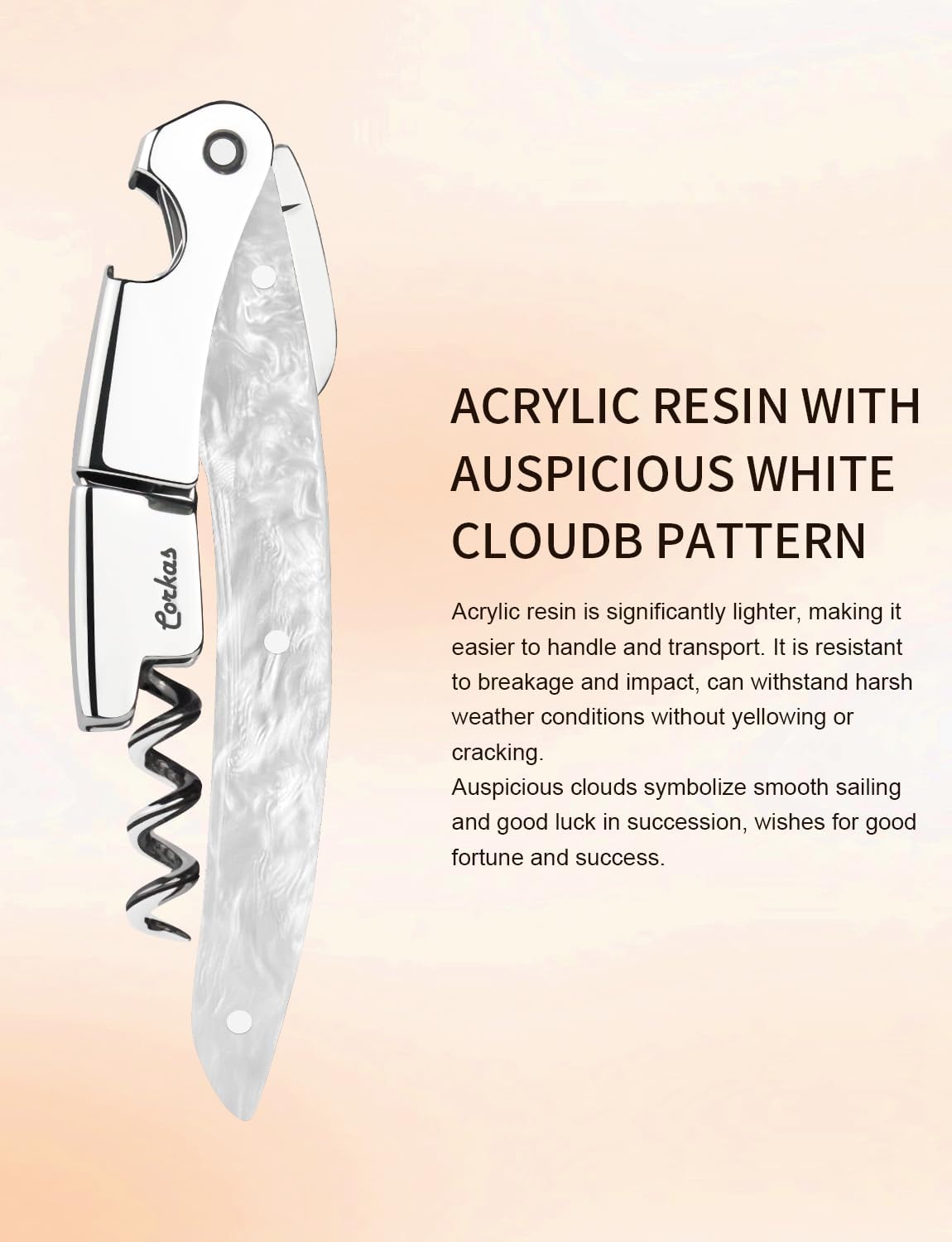 Wine Key - CORKAS Prestige Waiter Corkscrew with Moonstone Resin Handle, Handcrafted Wine Opener Manual with Double Hinged, Foil Cutter and Bottle Opener, Gifts for Sommelier, Bartenders, Servers