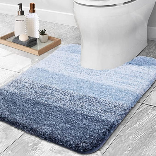 OLANLY Luxury Toilet Rugs U-Shaped 24x20, Extra Soft and Absorbent Microfiber Bathroom Rugs, Non-Slip Plush Shaggy Bath Mat, Machine Wash Dry, Contour Bathroom Mats for Toilet Base, Blue